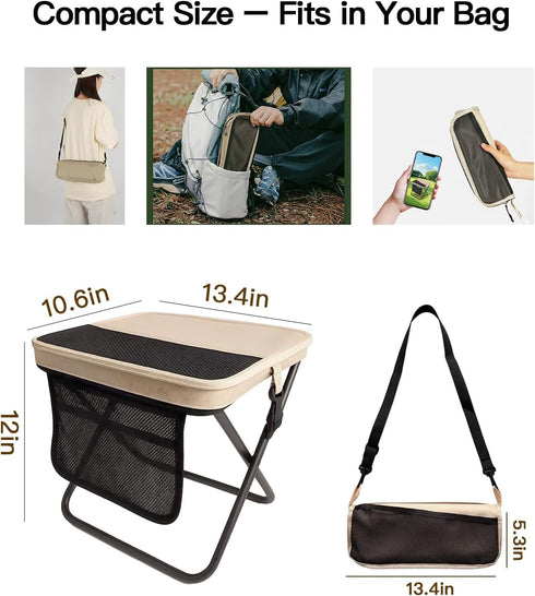 Shrandi 13-Inch 265 LBS Commuting, Pocket Chair Purse Portable Folding Stool Made of Alloy Frame & Oxford Seat