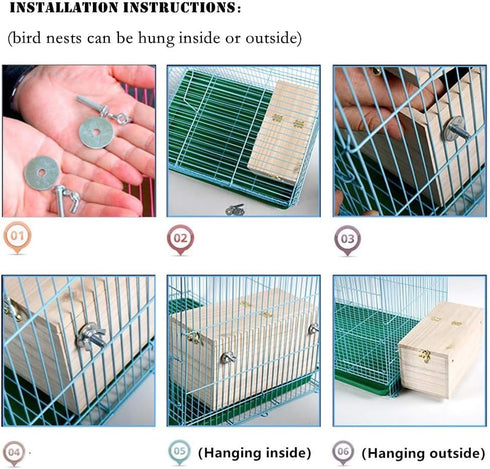 Pet Wood Parakeet Nest Box - Bird House Breeding Nesting Cage Box for Lovebirds, Cockatiel, Parrotlets