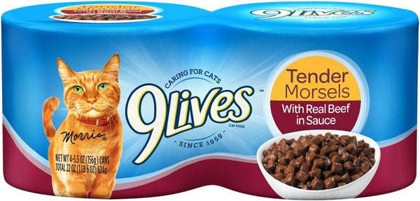 9Lives Tender Morsels With Real Beef In Sauce Wet Cat Food, 5.5 Ounce Can (Pack of 24)
