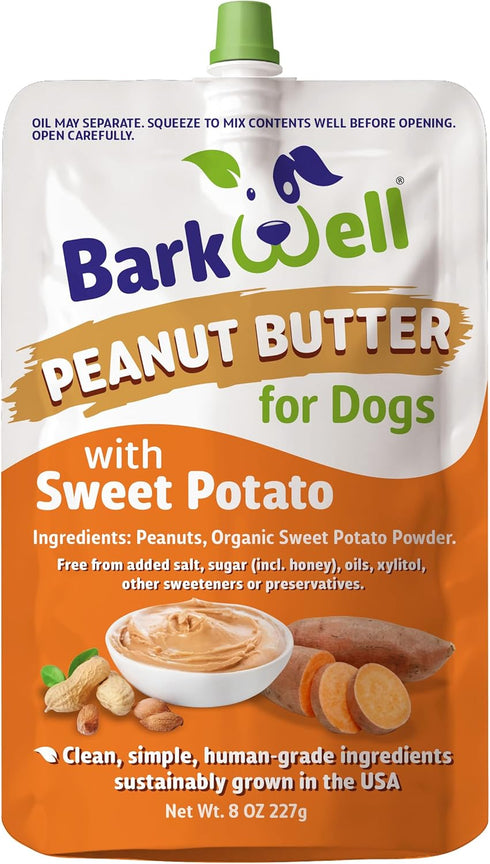 BarkWell Peanut Butter Squeeze - 8oz Pouch Sweet Potato All-Natural Dog Peanut
