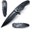 MADSABRE Wolf Pattern Folding Pocket Knife - Stone Washed Steel Handle, Liner Lock for Outdoor Camping and Hunting