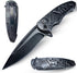 MADSABRE Wolf Pattern Folding Pocket Knife - Stone Washed Steel Handle, Liner Lock for Outdoor Camping and Hunting