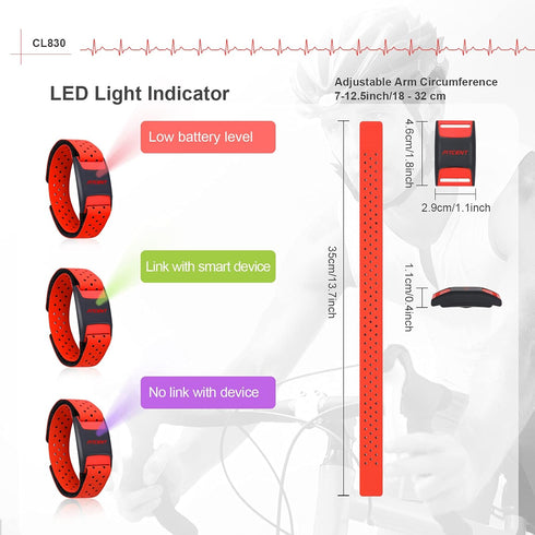 FITCENT Heart Rate Monitor Armband, Bluetooth ANT+ Optical Sensor, Rechargeable Fitness Tracker for Peloton