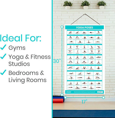 Vive Yoga Poster - Poses for Beginners and Experts, Double Sided Laminated Flow Chart for Home Gym