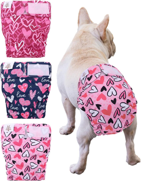 CuteBone Washable Dog Diapers Female No Tail Hole 3 Pack Reusable Doggie