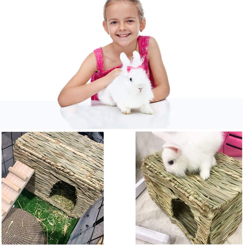 Chinchilla (2 Pack) HERCOCCI Extra Large Grass House for Rabbit, Foldable & Comfortable - Small Animal Hut Play