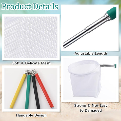 6 Pcs Aquarium Fish Net with Extendable Stainless Steel Handle, Adjustable Handle for Fish Tank, Circle and Square