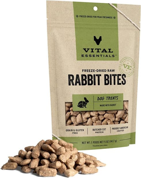 Vital Essentials Freeze Dried Raw Whole Animal Dog Treats, Rabbit Bites, 5 oz