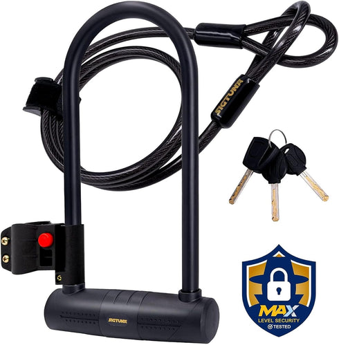 Sigtuna Bike U Lock, Extra Long Heavy Duty Anti Theft, 16mm Bicycle Lock with Shackle, Mounting Holder, and 4ft Cable