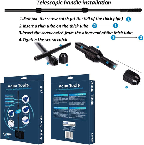 Aquarium Cleaning Kit, Fish Tank Clean Set with Long Handle Brush, 6 Functional Tools for Telescopic Cleaning
