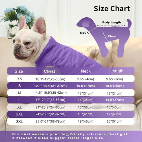 2 Layers Fleece Lined Warm Dog Jacket for Puppy Winter Cold Weather, Soft Windproof Small Dog Coat, Purple S