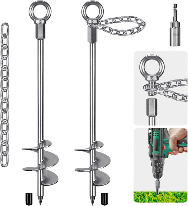 Insaga 17.5'' Fully Welded Ground Anchors with Chain, 3'' Wider Spiral Trampoline