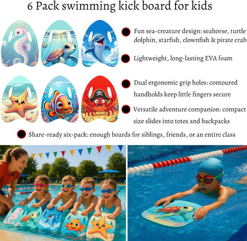 Aisikoo 6 Pack Swimming Kick Boards for Kids Toddler - Boogie Boards - Kickboard Adult Swim Training Lessons Equipment