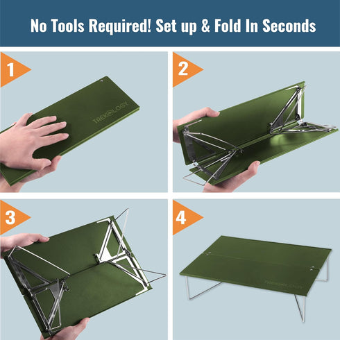 Backpacking, TREKOLOGY Compact Mini Camping Table Portable, Ultralight, Folding Design Small, Lightweight Surface