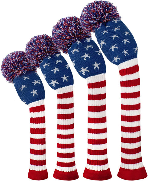 Scott Edward Knitted Golf Head Covers 4PCS, Handmade Fit for Driver and Fairway Woods with Long Neck Pom Pom