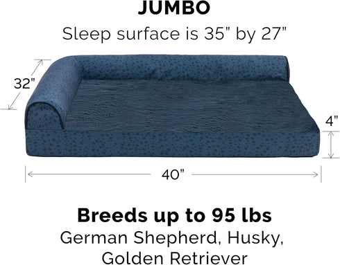 Furhaven Orthopedic Dog Bed for Large Dogs, Jumbo/XL, Plush & Almond Print L Shaped Chaise with Removable Washable Cover