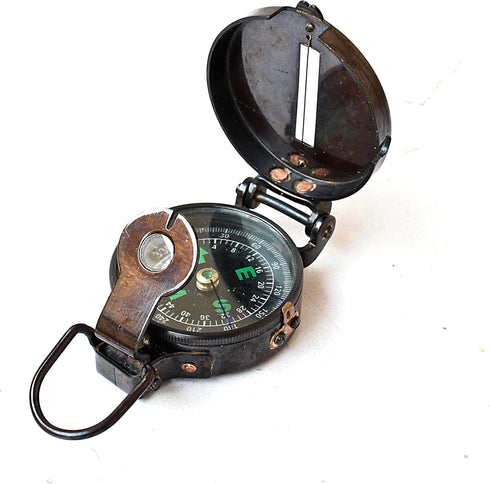 Vintage Lensatic Compass - Black Military Navigational Device, Nautical Antique Brass
