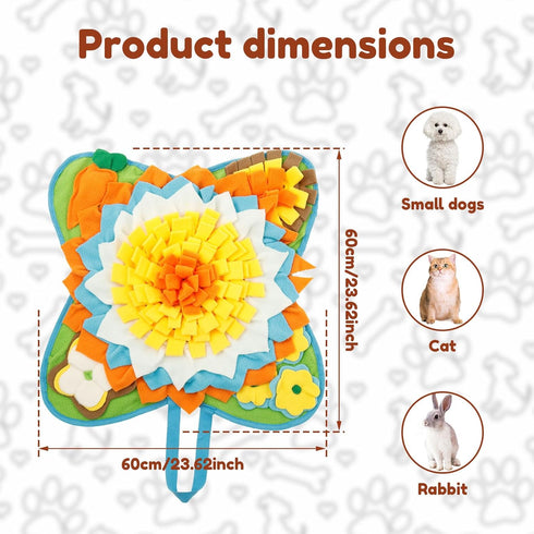 Kandishiex 23.62 23.62 inch Snuffle Mat for Dogs Cats Rabbits, Plush Fabric Flower Shape Slow Eating Mat with Anti-Slip