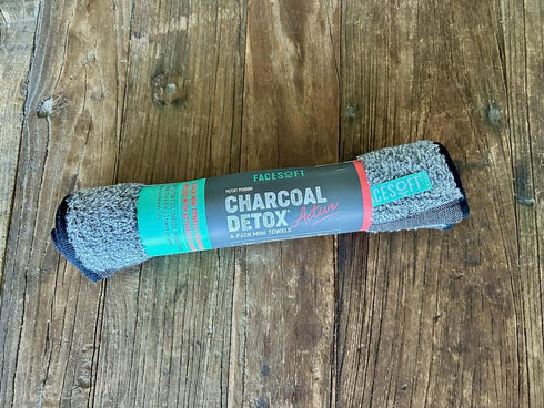 Multipack 3 FACESOFT Mini Towels Charcoal Detox - Pulls Oils and Toxins from Skin - Infused with Activated Charcoal