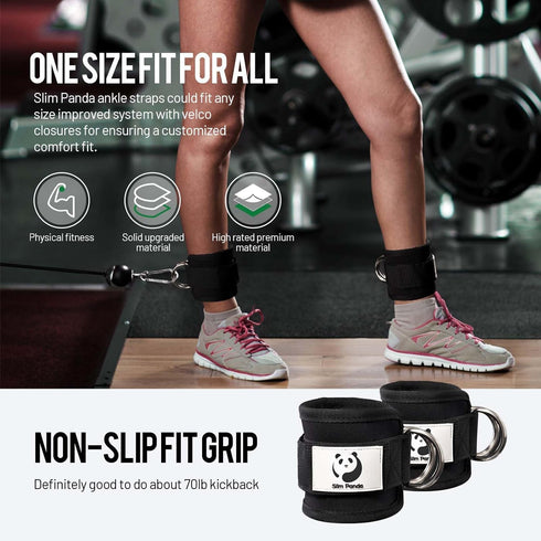 Slim Panda Ankle Strap for Cable Machine, Adjustable Ankle Cuff for Booty Hip Abductors, Glute Workouts