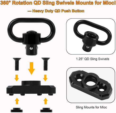Two Point Sling 1.25" Traditional QD with Swivels Mounts for Mlock