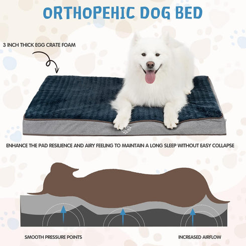 VANKEAN Dog Bed, Soft Reversible Crate Pad Mat with Orthopedic Egg-Crate Foam, Washable Comfy Kennel Pad for Small