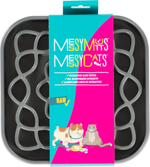 Messy Mutts Interactive Square Slow Feeder | Cool Grey (2 Cup) | 8” x 8” Puzzle Dish for Dogs/Cats, Slow Eating