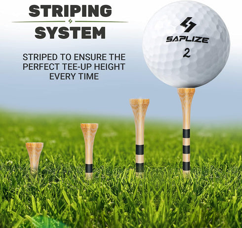 SAPLIZE Bamboo Golf Tees, Pack of 100/150, Four Size Options, Stable and Reliable Golf Tees, Available in Natural/White