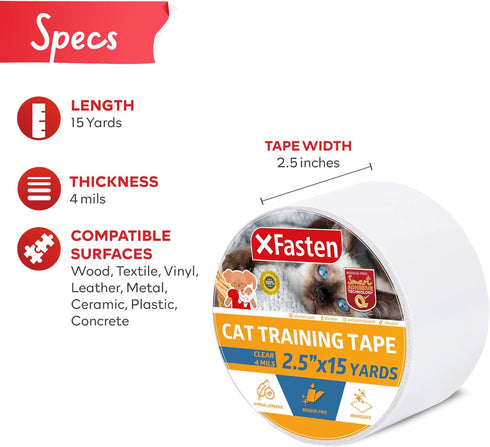 XFasten Anti-Scratch Cat Training Tape - Clear, 2.5-Inches x 15 Yards, Scratch Guard Protector Tape for Cats and Pets