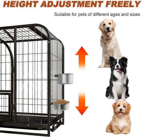 2 Pack Dog Water Bowl Crate, No Spill Kennel Hanging Cage Food Bowls for Puppy, Cat, Bunny, Stainless Steel Metal