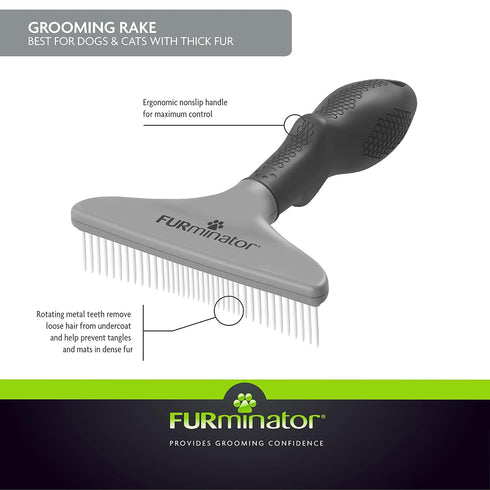 FURminator Dog/Cat Grooming Rake, Grooming Tool for Loose Hair and Tangles, Gray