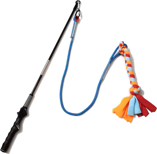 Interactive Flirt Pole Toy for Dogs Chase and Tug of War,Durable Teaser