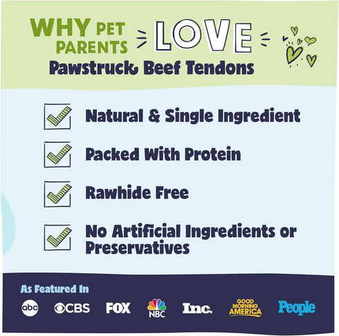 Pawstruck Natural 7-9" Beef Tendon Chew Sticks for Dogs - Premium Rawhide-Free, 10 Count