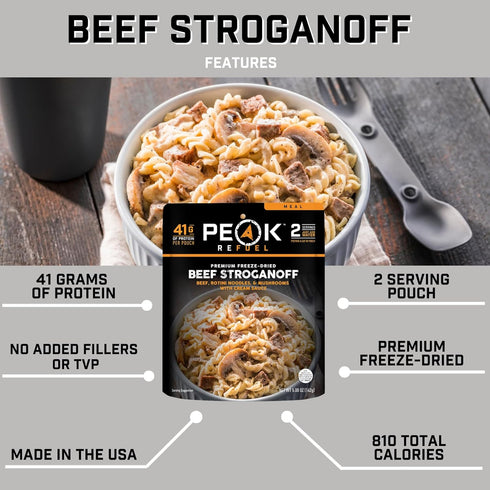 Peak Refuel Beef Stroganoff | High Protein Freeze Dried Camping Food | Quick Prep Meals with Real Meat and Amazing Taste