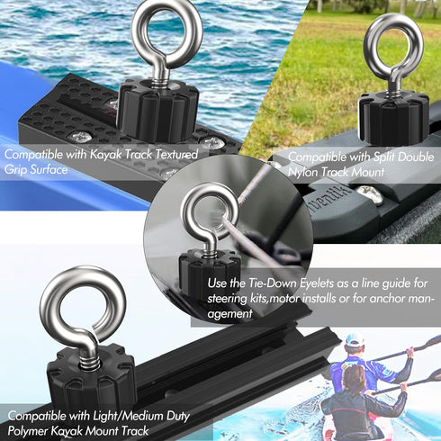 Track Mount Kayak Tie Down Eyelet, Hardware Ring Shaped Eye Bolt, Replacement Kit for Kayak Canoe Boat
