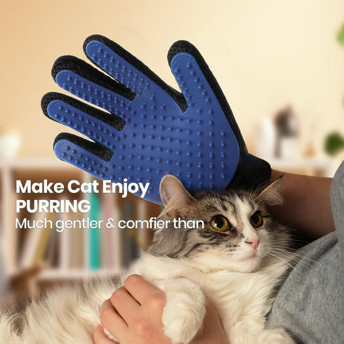 Pet Hair Remover Glove, Blue, Gentle Grooming Mitt for Dogs & Cats with Long & Short Fur