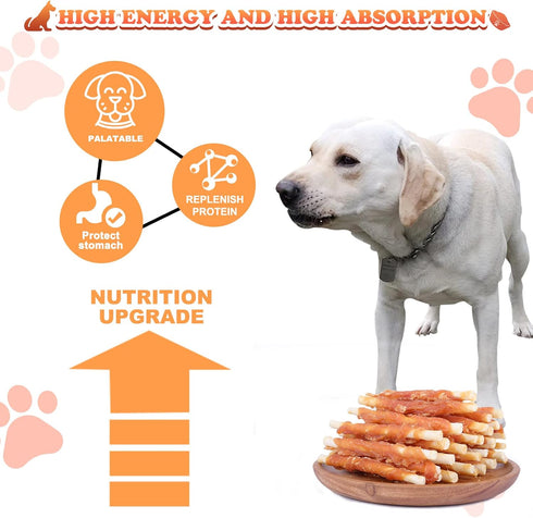 Puppy Training Snacks Dog Chews Treats Chicken Wrapped White Rawhide Sticks 0.5lb