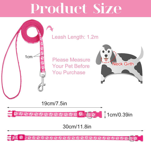 2 Packs Dog Collar and Leash Set, Puppy Collar and Lead Set Quick Release Buckle Adjustable Paw Print Puppy Collar Soft Nylon Pet Collar for Puppy Small Dogs