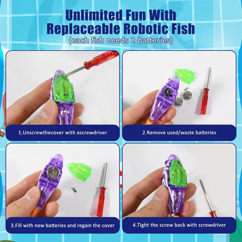 3 Self-Swimming 12 Cat Pool with Fish, LED Automatic Robi Fish Cat Pool Toy, Sensor Fish with Flashing Lights