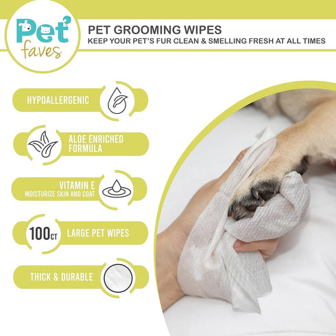 Pet Faves Dog Wipes for Cleaning and Deodorizing | Hypoallergenic Grooming Wipes for Dogs and Puppies (100 Count)