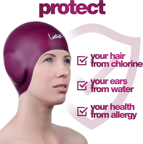 Swim Caps Ear Protection 3D - Silicone Swim Cap Waterproof for Long Hair & Short Hair, Adult & Youth