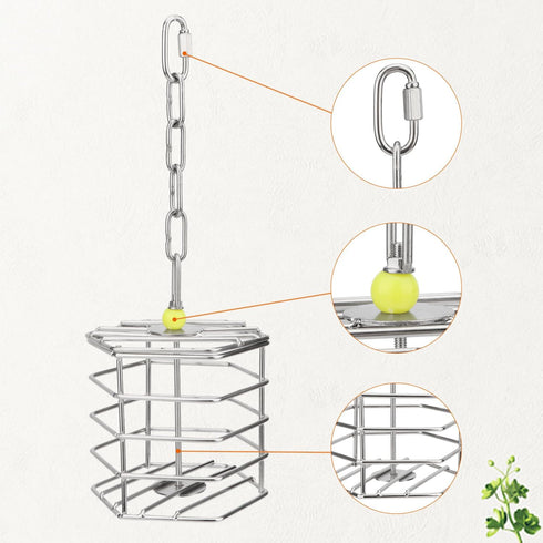Hypeety Parrot Foraging Feeder, Stainless Steel, 4.09 x 4.09 x 3.85 in, Bird-safe, Dishwasher Safe, Filled with Nuts,