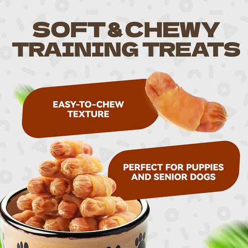 8oz/226g Soft Dog Treats, Chicken Jerky Wrapped Chicken Sausage, Rawhide Free Dog Chews High Protein Low Fat Training