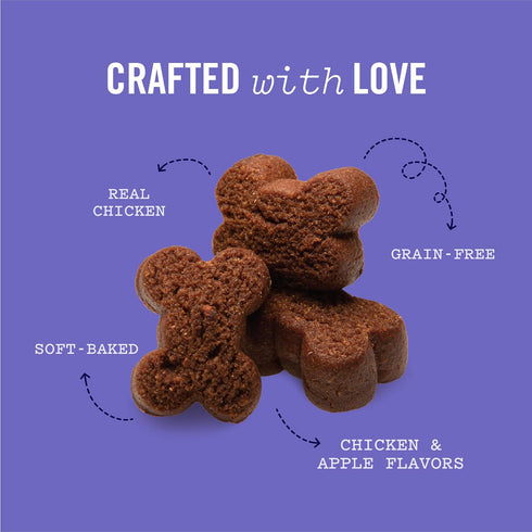 Three Dog Bakery Soft Baked Meaty Woofers, Chicken and Apple Flavor, Premium Dog Treats, Brown, 25 oz.