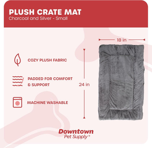 Downtown Pet Supply Dog Crate Mat, Comfort Dog Bed or Cat Bed, Soft Fleece Nap Mat, Charcoal/Silver, 24 in x 18 in