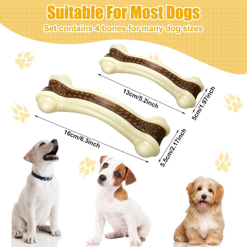 Sosation Chew Toys for Aggressive Chewers Large Breed Beef Flavor Dog Teething Chew Toys Bones Durable Nylon Bones Pet Toy for Large Puppies, 6.3 Inch(Large, Medium)
