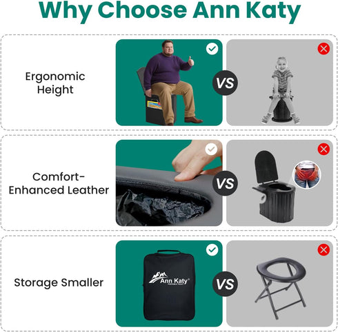 Ann Katy Upgrade XL Portable Toilet for Adults, Extra Large Portable Travel Floding Toilet, Camping Tall Toilets