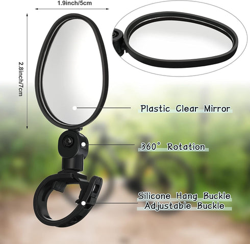Hestya Bike Mirror, 360 Degree Adjustable Handlebar Mirror, Shockproof Acrylic Convex