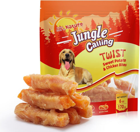 Jungle Calling Dog Treats, Skinless Chicken Wrapped Sweet Potato, Gluten and Grain