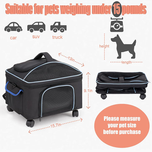 4-in-1 15lbs Cat Car Seat and Cat Carrier with Removable Wheels Booster Car Seats for Small Dogs Cats Comes